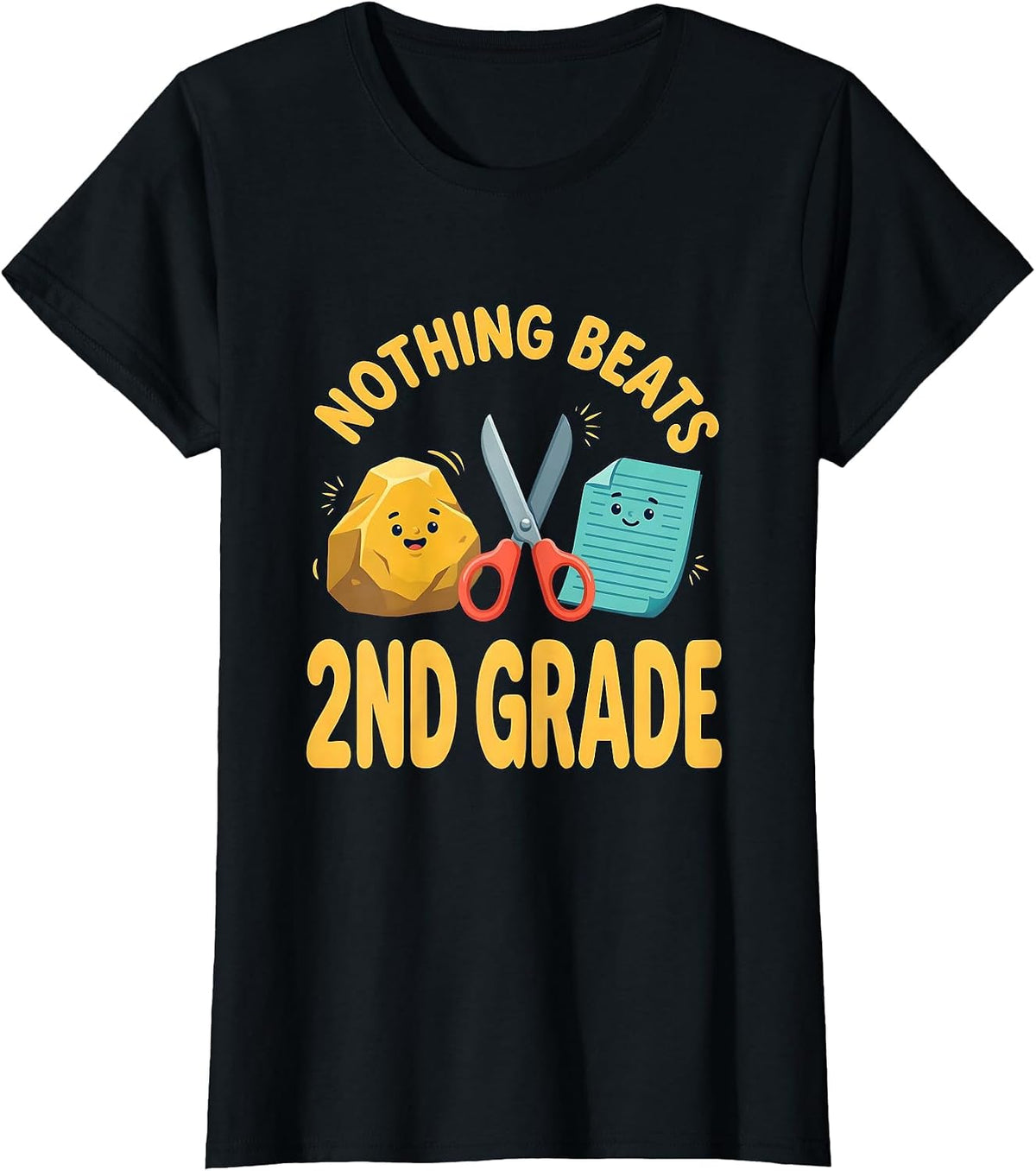 Nothing Beats 2nd Grade Back to School Rock Paper Scissors T-Shirt - Black