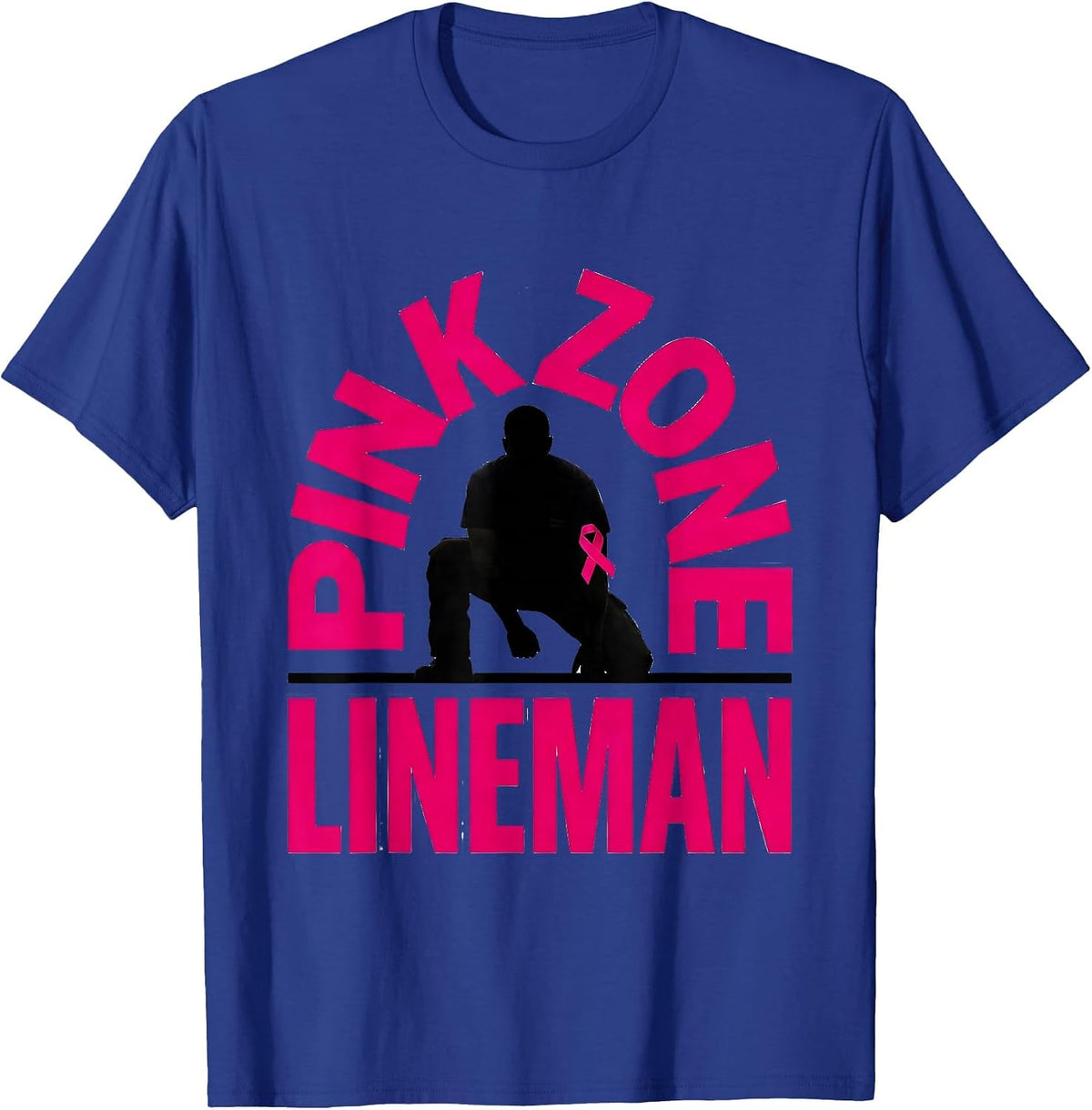 Men's Pink Zone Lineman Breast Cancer Awareness Football Pink Out T-Shirt - Royal Blue
