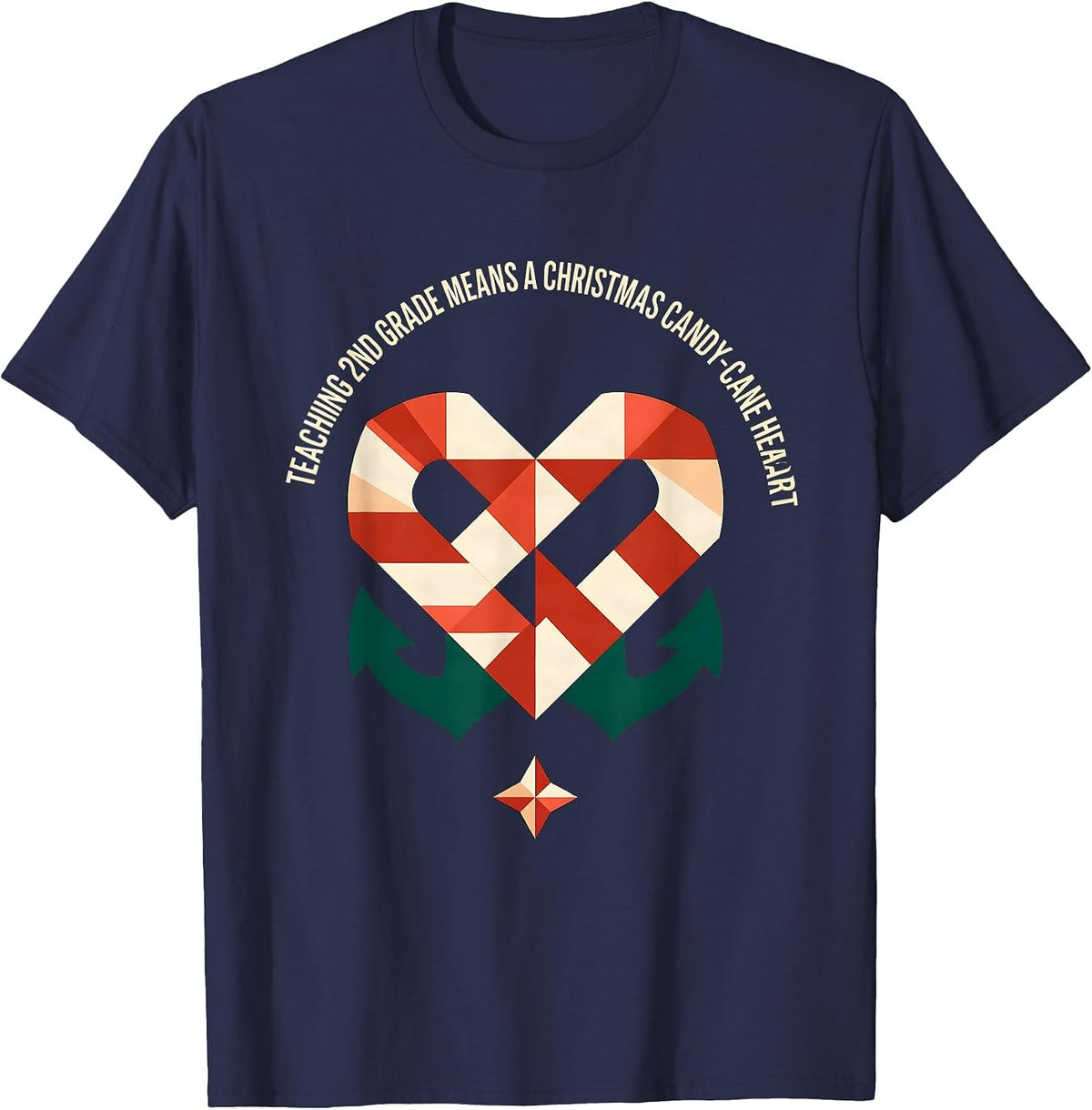 Men's Teaching 2nd Grade Means A Christmas Candy-Cane Heart T-Shirt - Navy Blue