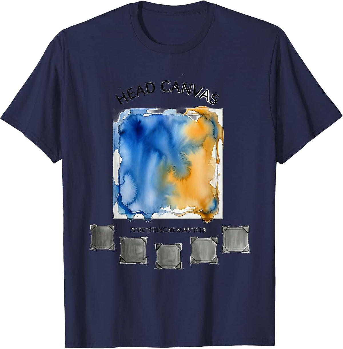 Men's Head Canvas Stretching New Artists Watercolor Art Teacher T-Shirt - Navy Blue