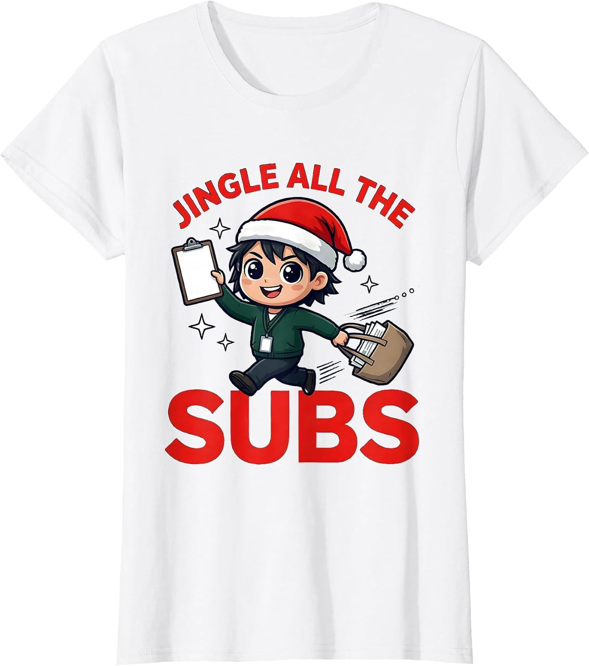 JINGLE ALL THE SUBS Funny School Staff Christmas Humor T-Shirt - White