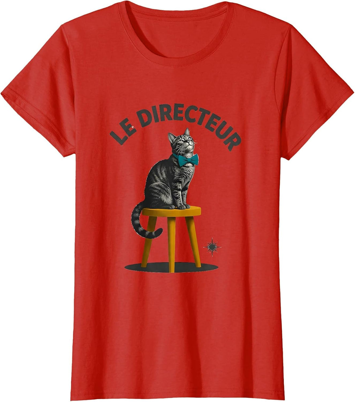 Le Directeur Midcentury Modern Funny Francophile Cat Gift T-Shirt - Red