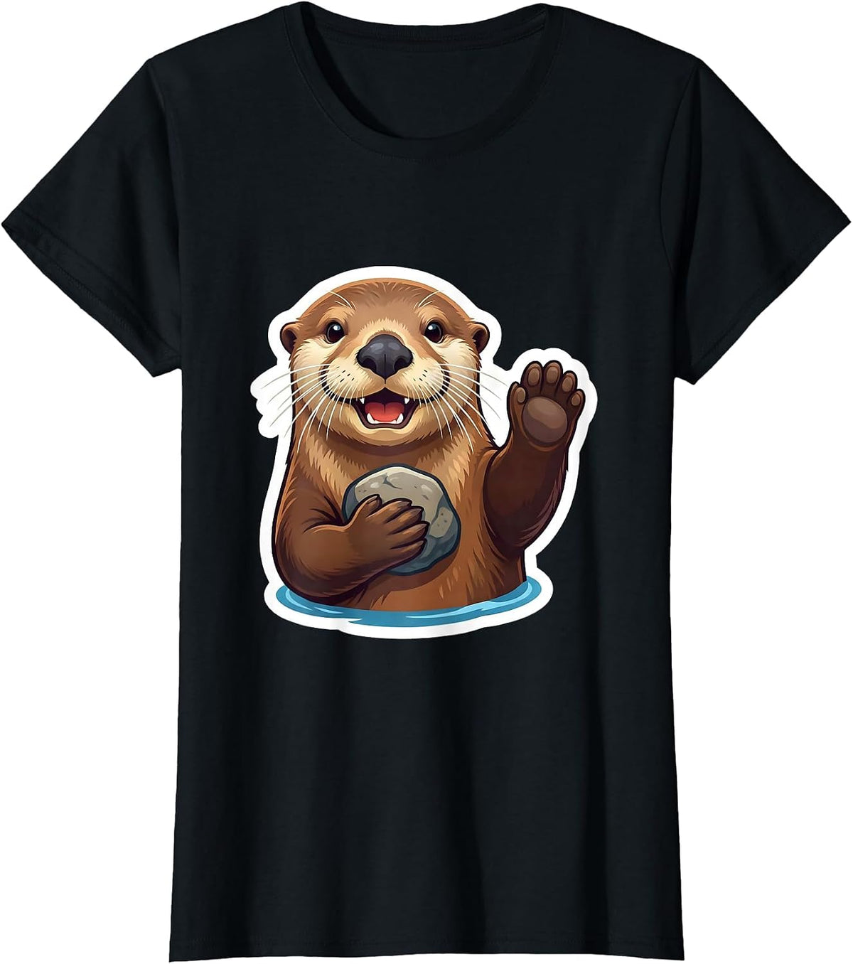 Sea Otter Waving Funny Otter Lover Gift T-Shirt - Black