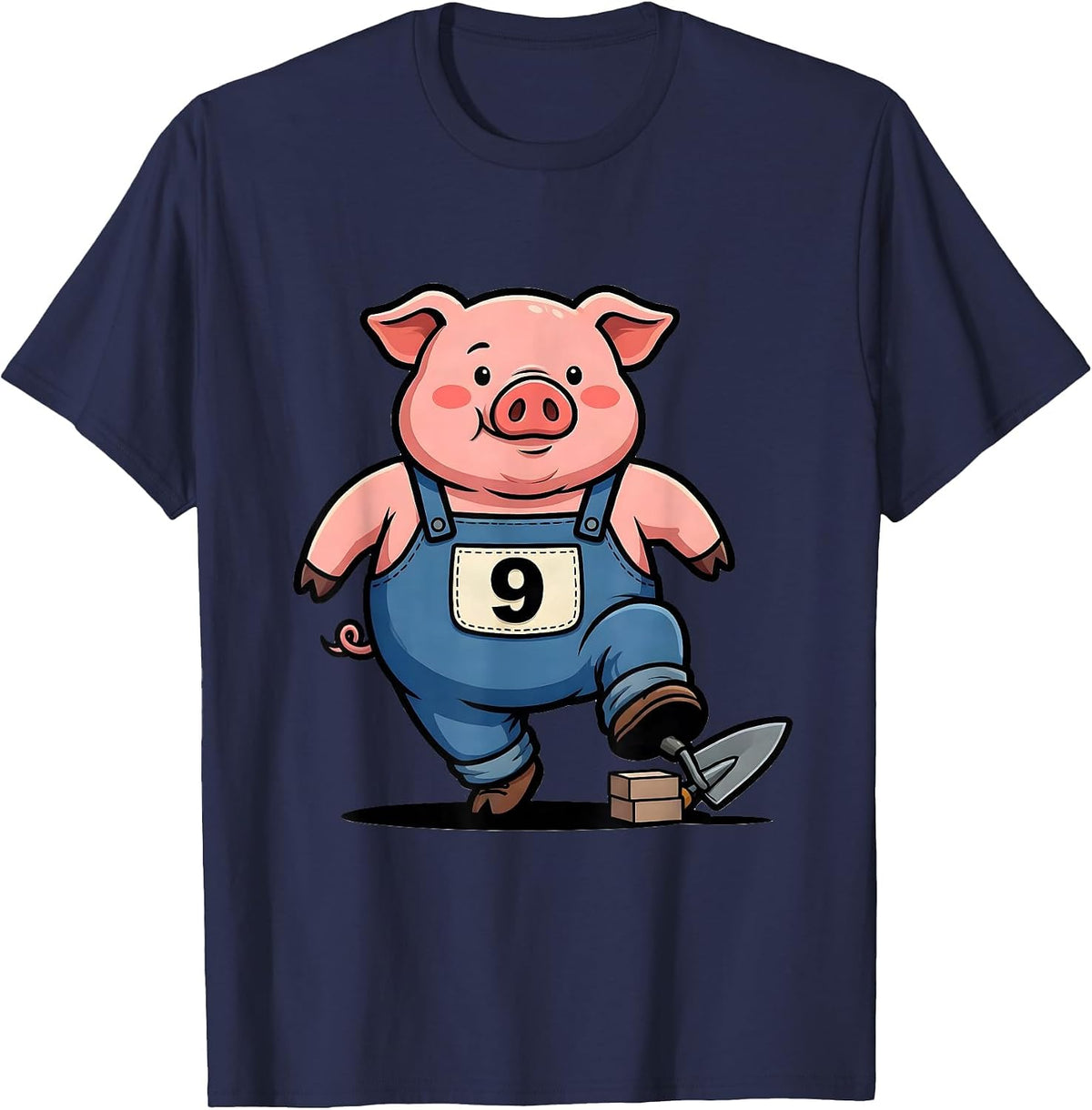9 Cartoon Pig Lover Halloween Costume Humor T-Shirt - Navy Blue