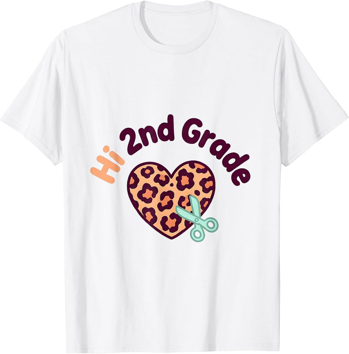 Men's Hi 2nd Grade Cute Kawaii Leopard Heart Back To School T-Shirt - White