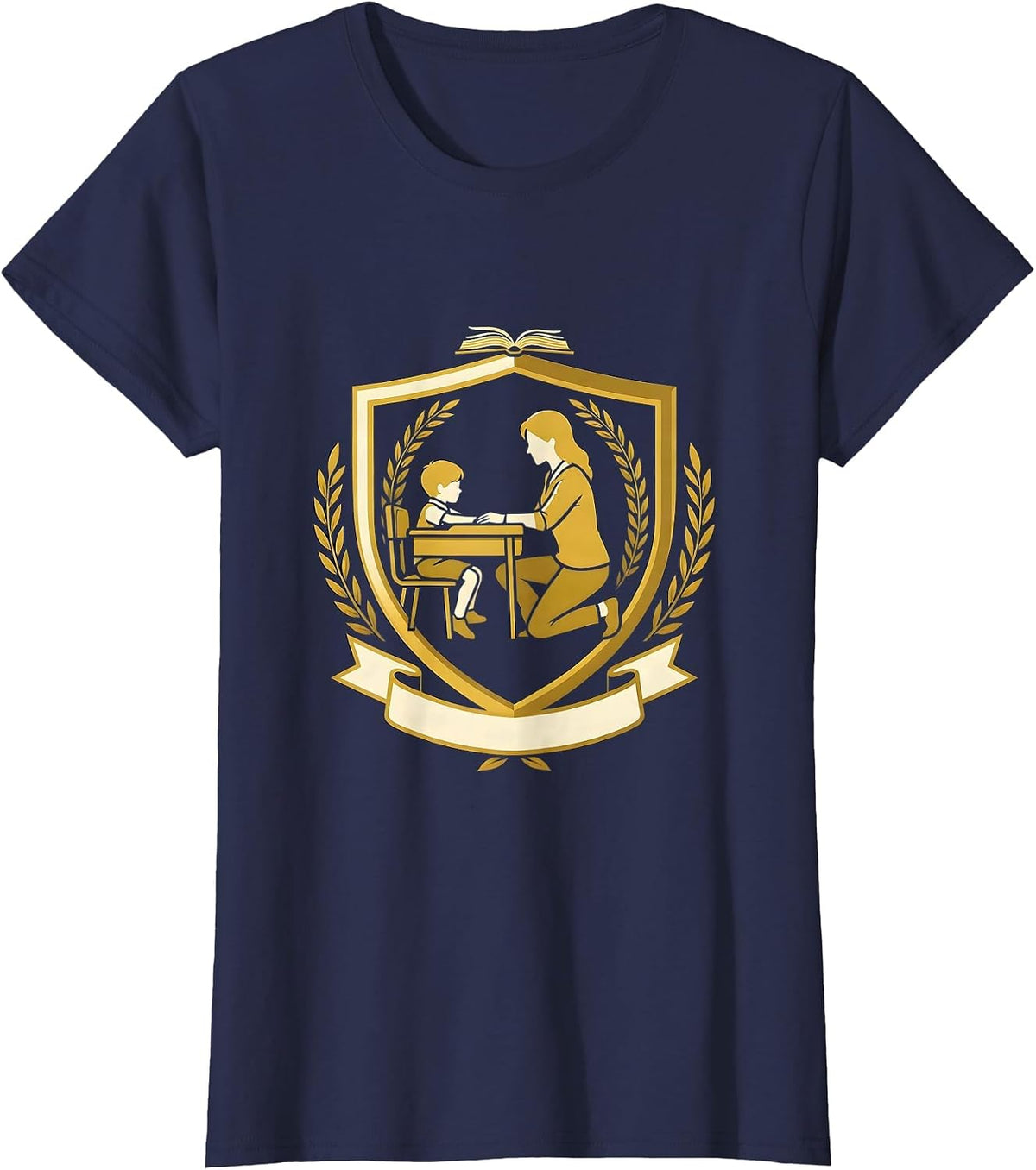 Women's SPED Teacher Kneeling With Student Graphic T-Shirt - Navy Blue