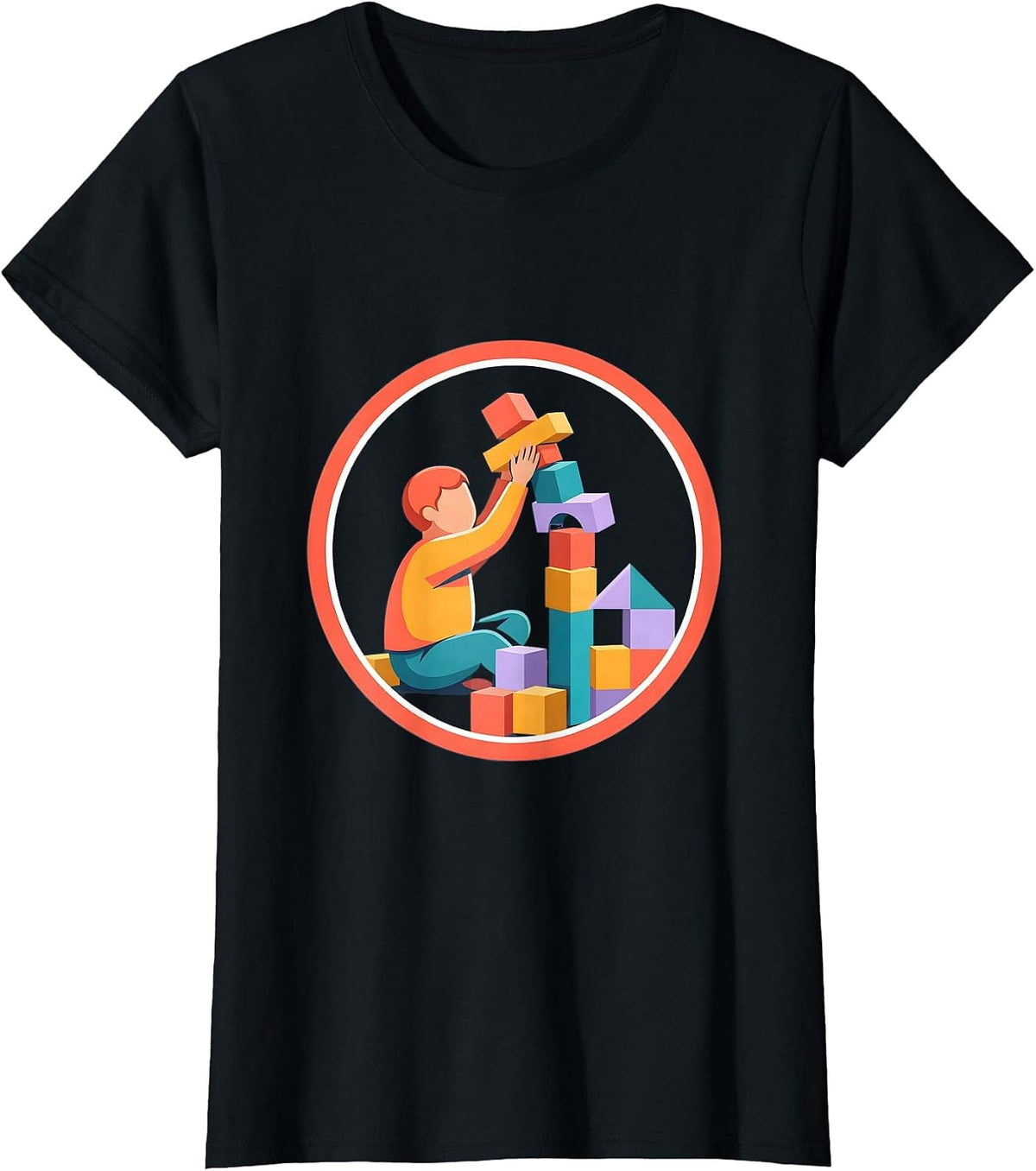 Women's Special Education Building Blocks Graphic Tee T-Shirt - Black