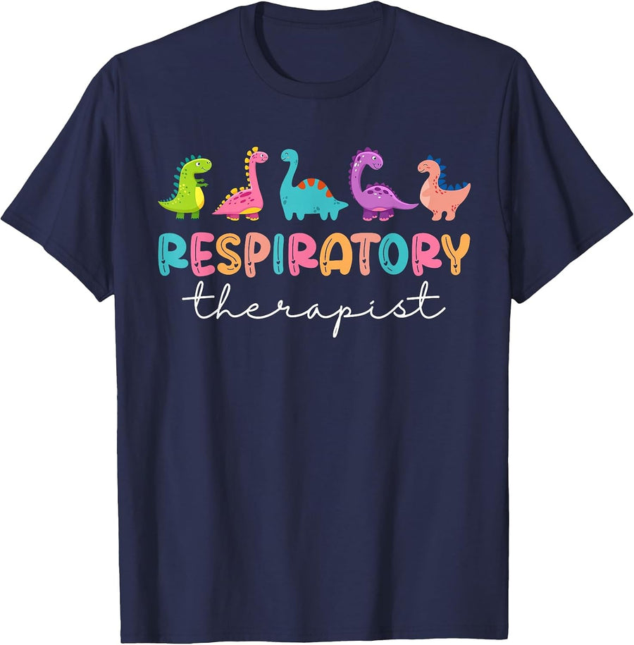 Pediatric Respiratory Therapy RT Therapist RT Dinosaurs T-Shirt - Navy Blue