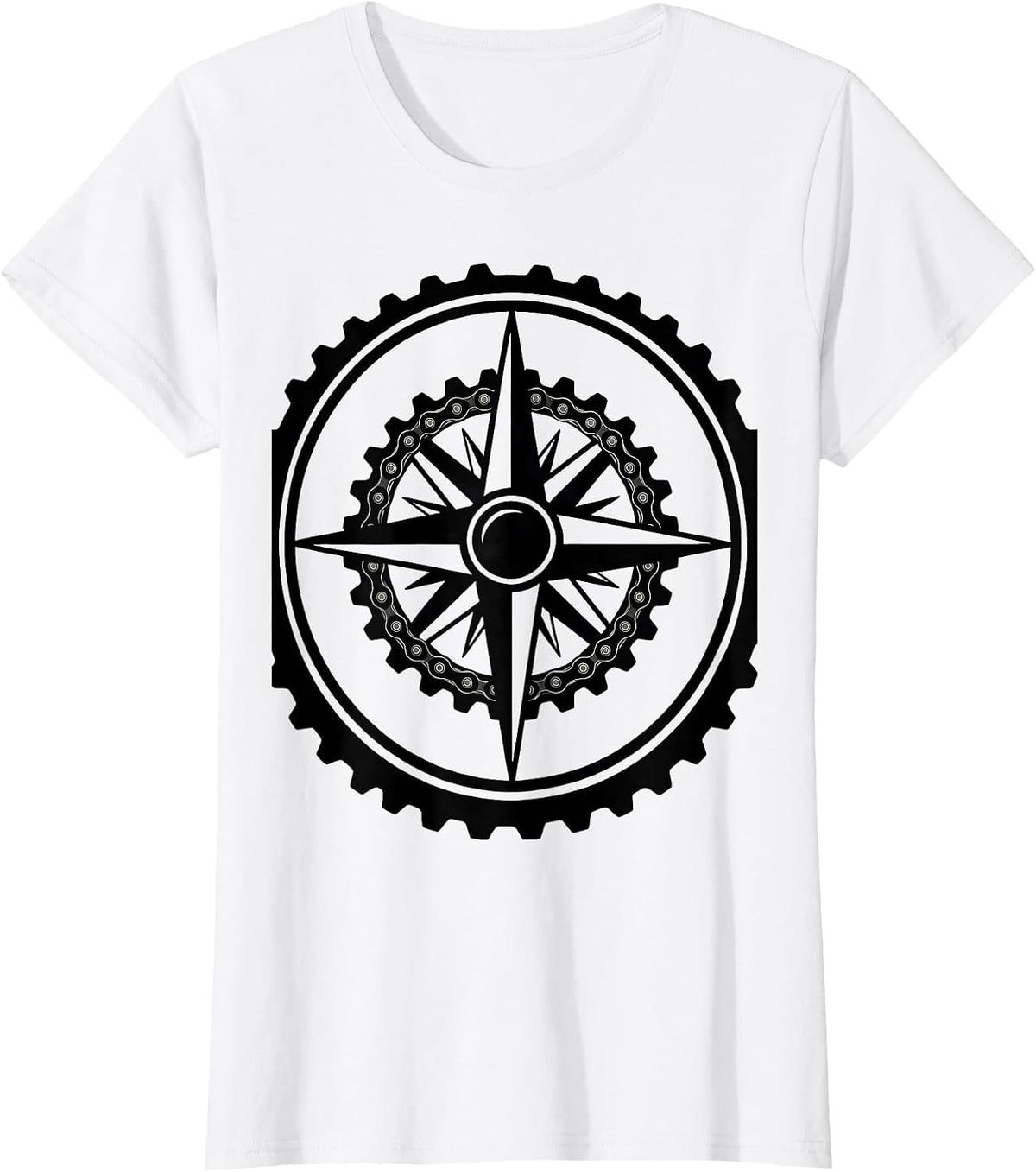 Motorcycle Sprocket Compass Rose Biker Graphic T-Shirt - White