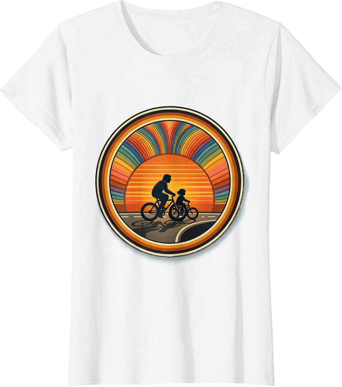 Women's Dad and Son Bicycle Ride Sunset Matching Design T-Shirt - White