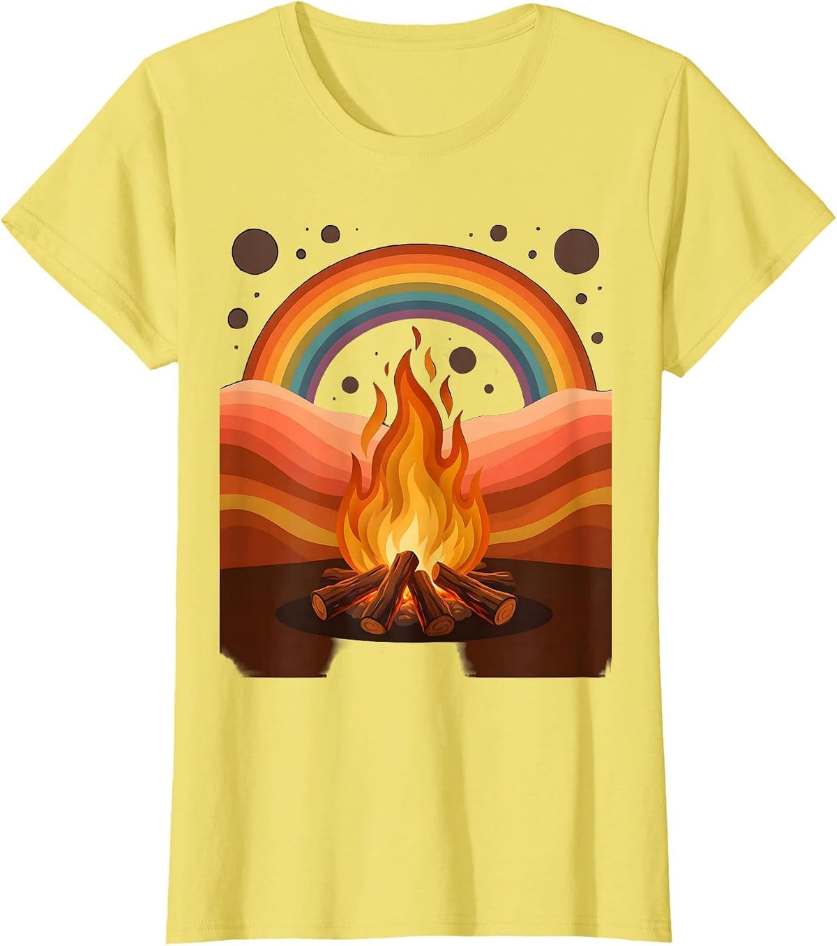 Women's Campfire Under Starry Night Sky Graphic T-Shirt - Lemon Yellow
