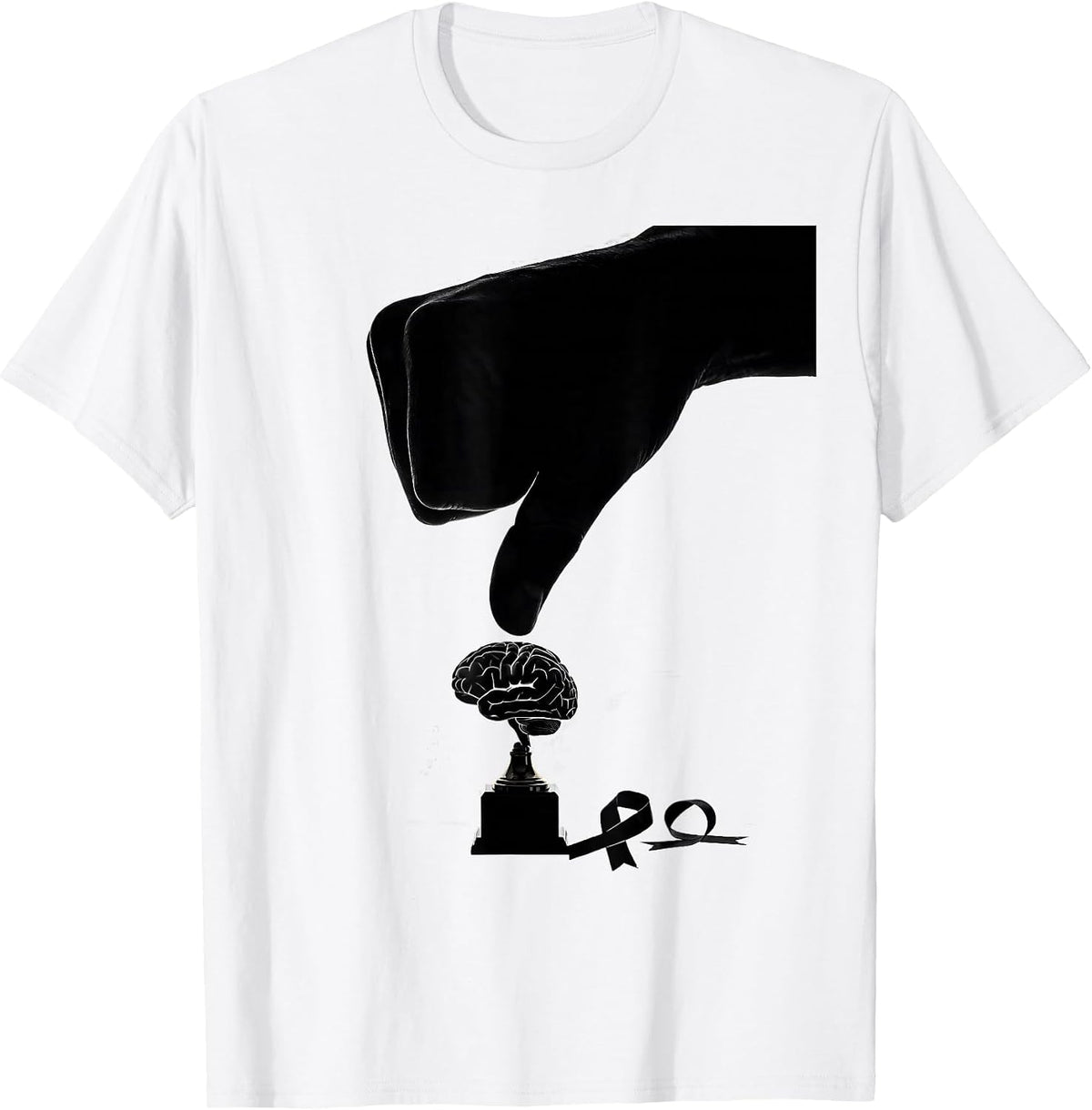 Men's Thumbs Down Brain On Pedestal Parkinson's Defiant Humor T-Shirt - White