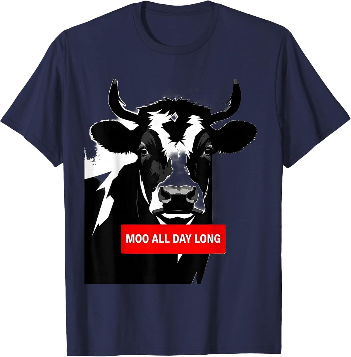 Men's Moo All Day Long Funny Cow Design T-Shirt - Navy Blue