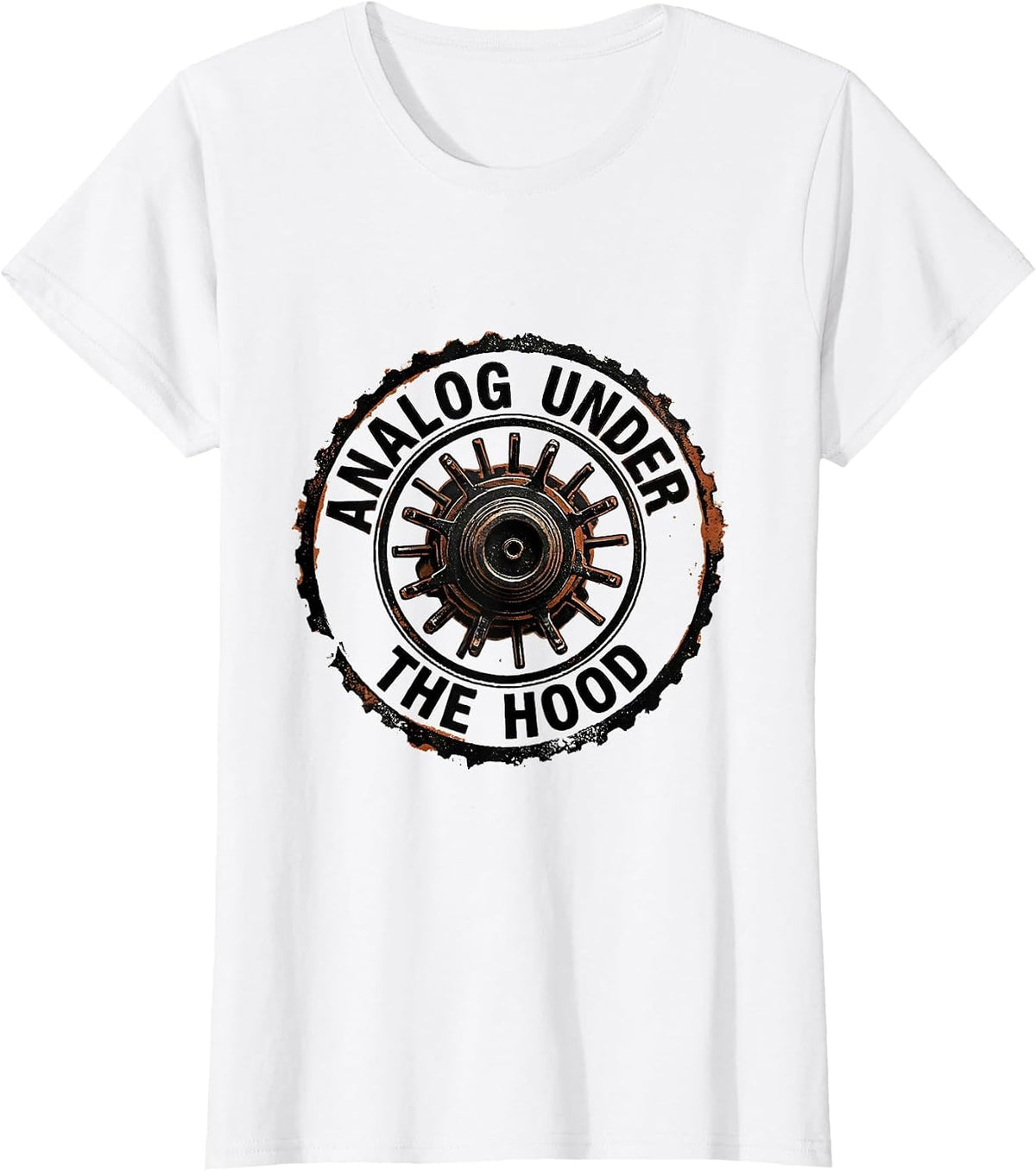 Women's Analog Under The Hood Vintage Retro Classic Car Racing T-Shirt - White