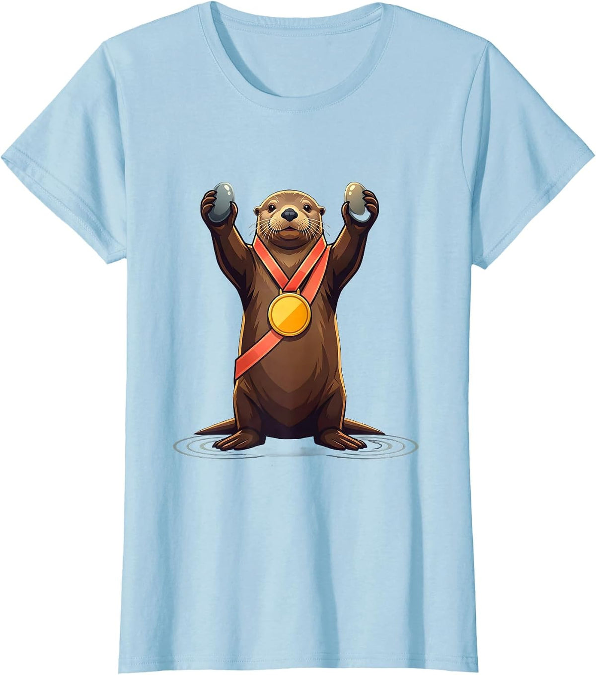 Women's Proud Sea Otter Medal Cute Otter Lover Gift T-Shirt - Baby Blue