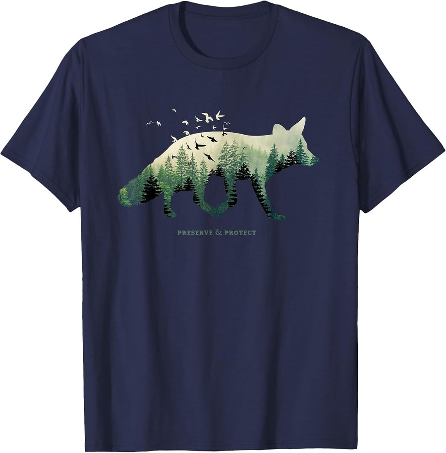Preserve & Protect Vintage National Park Fox Forest T-Shirt - Navy Blue