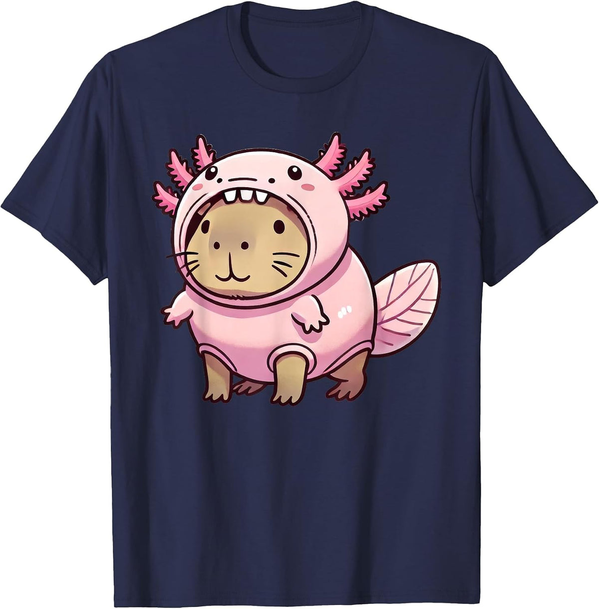 Kawaii Capybara Axolotl Costume T-Shirt - Navy Blue