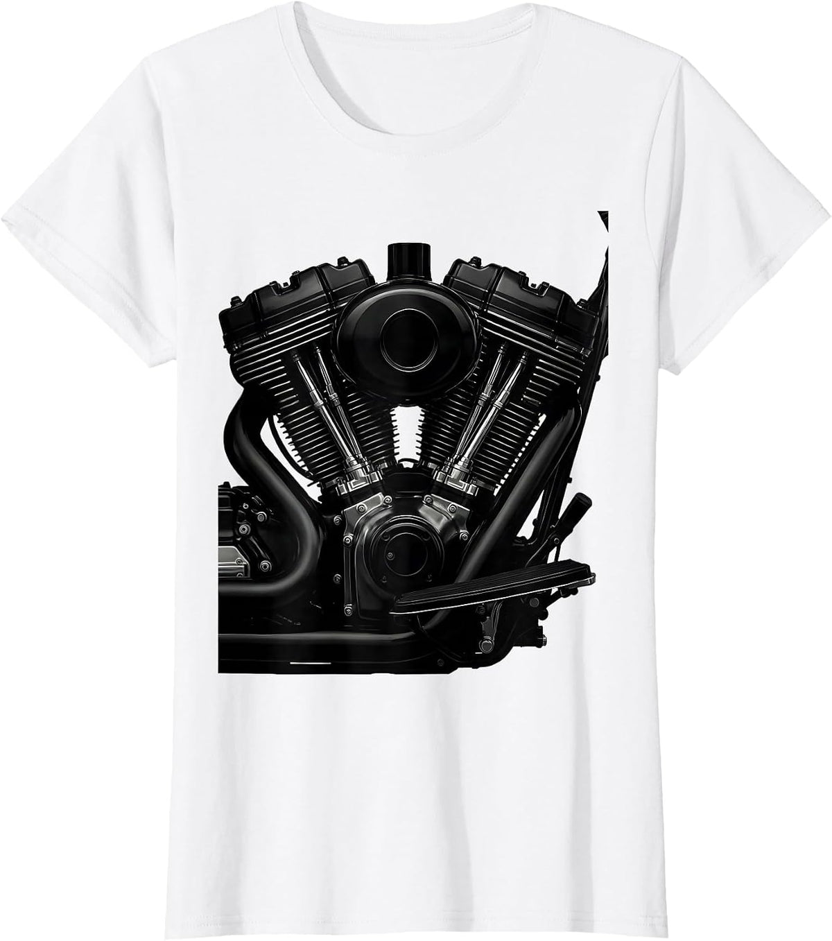 Roaring V-Twin Engine Close-Up Motorcycle Graphic T-Shirt - White