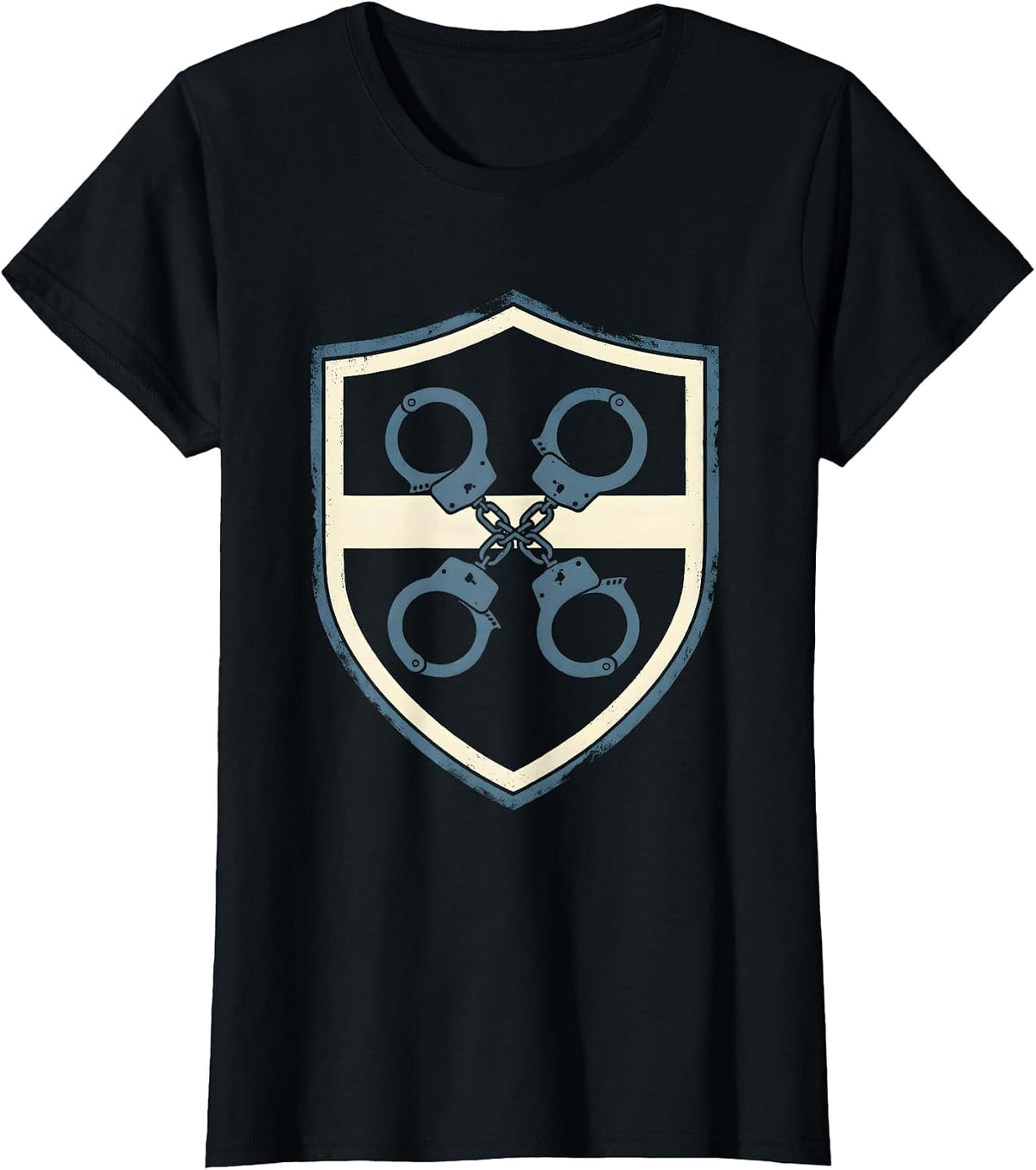 Thin Blue Line Handcuffs Graphic Design T-Shirt - Black