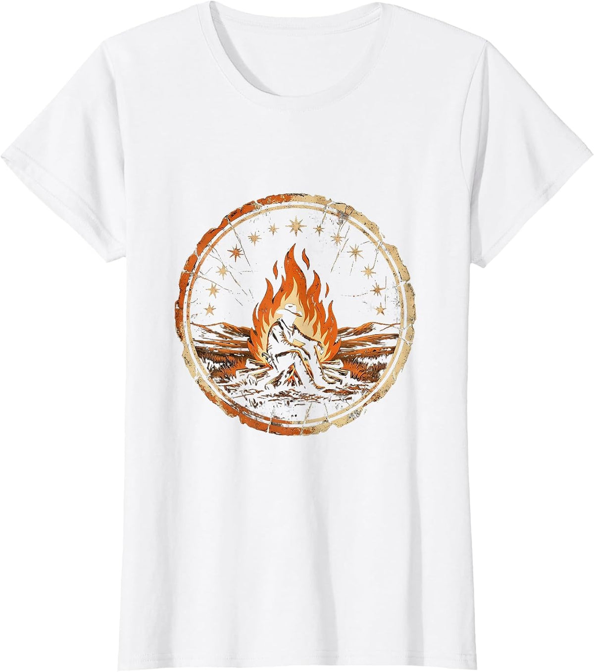 Cowboy Campfire Starry Night Sky Graphic Tee T-Shirt - White