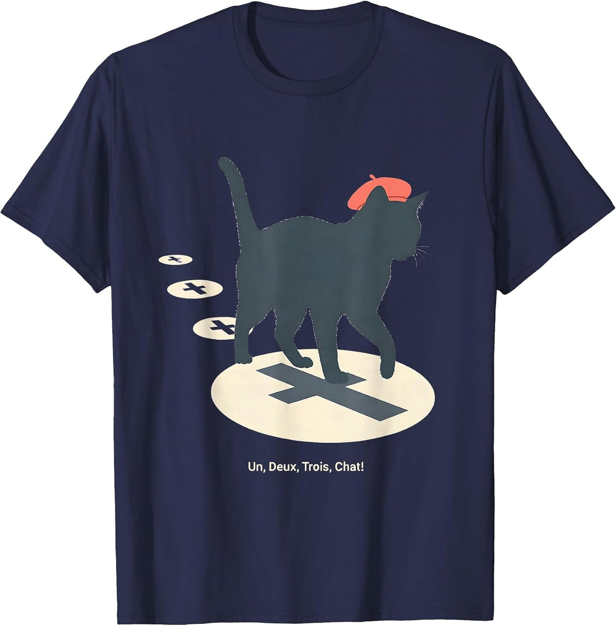Un Deux Trois Chat Funny Francophile Cat Lover Gift T-Shirt - Navy Blue