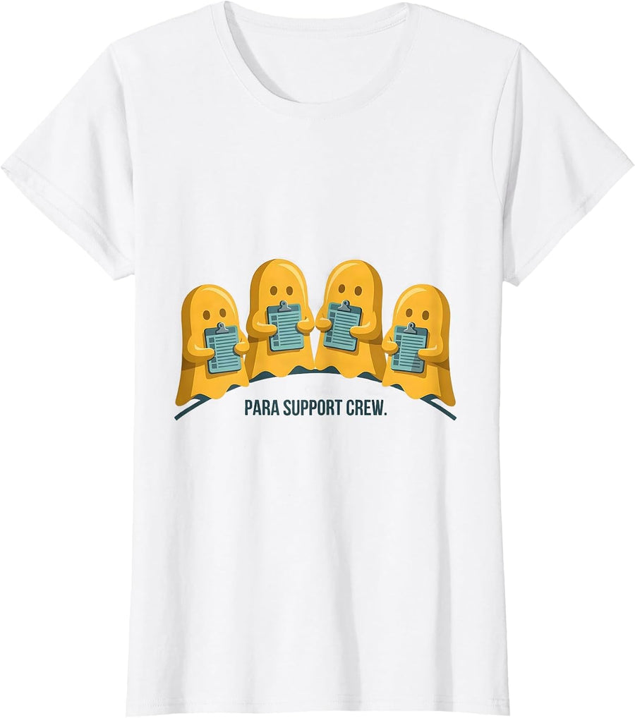 Women's Para Support Crew Ghost Pun Halloween Para Teacher Humor T-Shirt - White