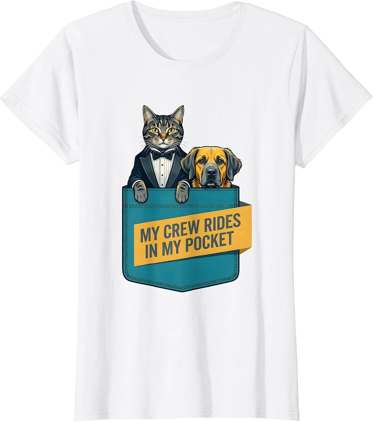 My Crew Rides In My Pocket Playful Cat And Dog Pet Lover T-Shirt - White