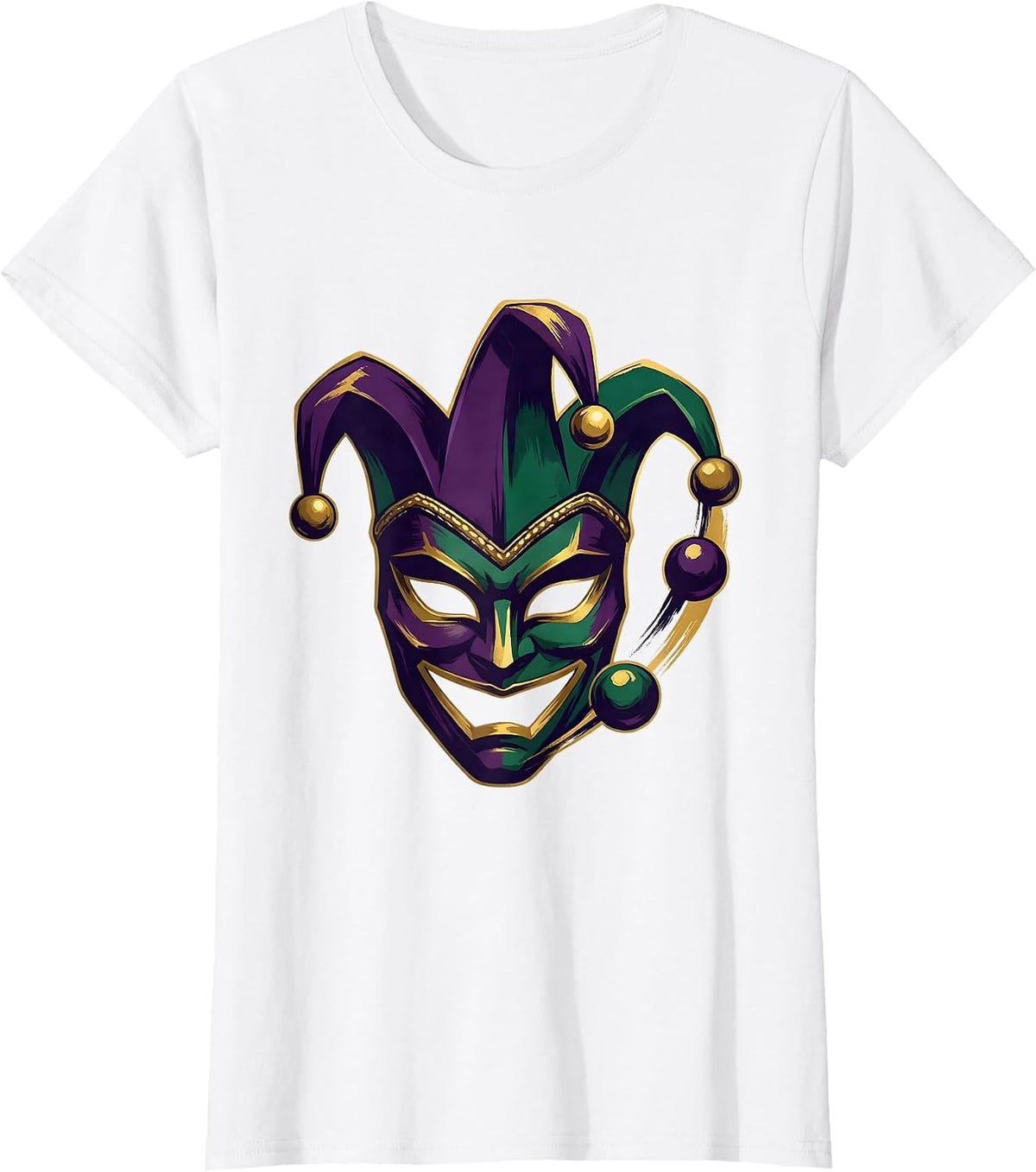Oversized Jester Mask Carnival Party Mardi Gras T-Shirt - White
