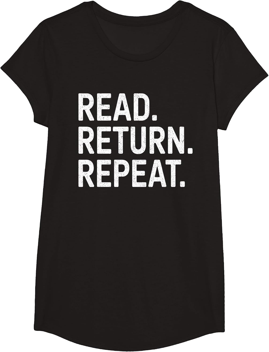 Reading Books Librarian Reader School Read Return Repeat T-Shirt - Girls Black
