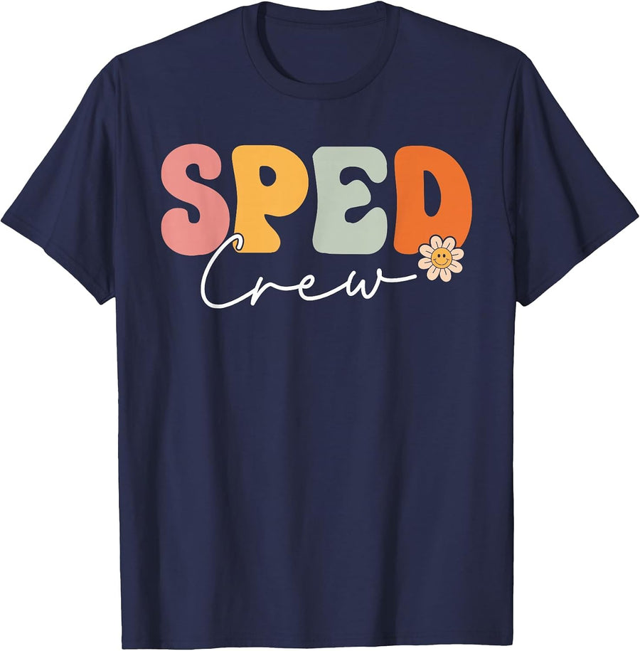 Sped Crew Team Retro Groovy Vintage First Day of School T-Shirt - Navy Blue