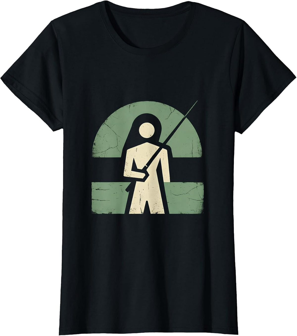 Fly Fishing Waders Misty River Illustration T-Shirt - Black