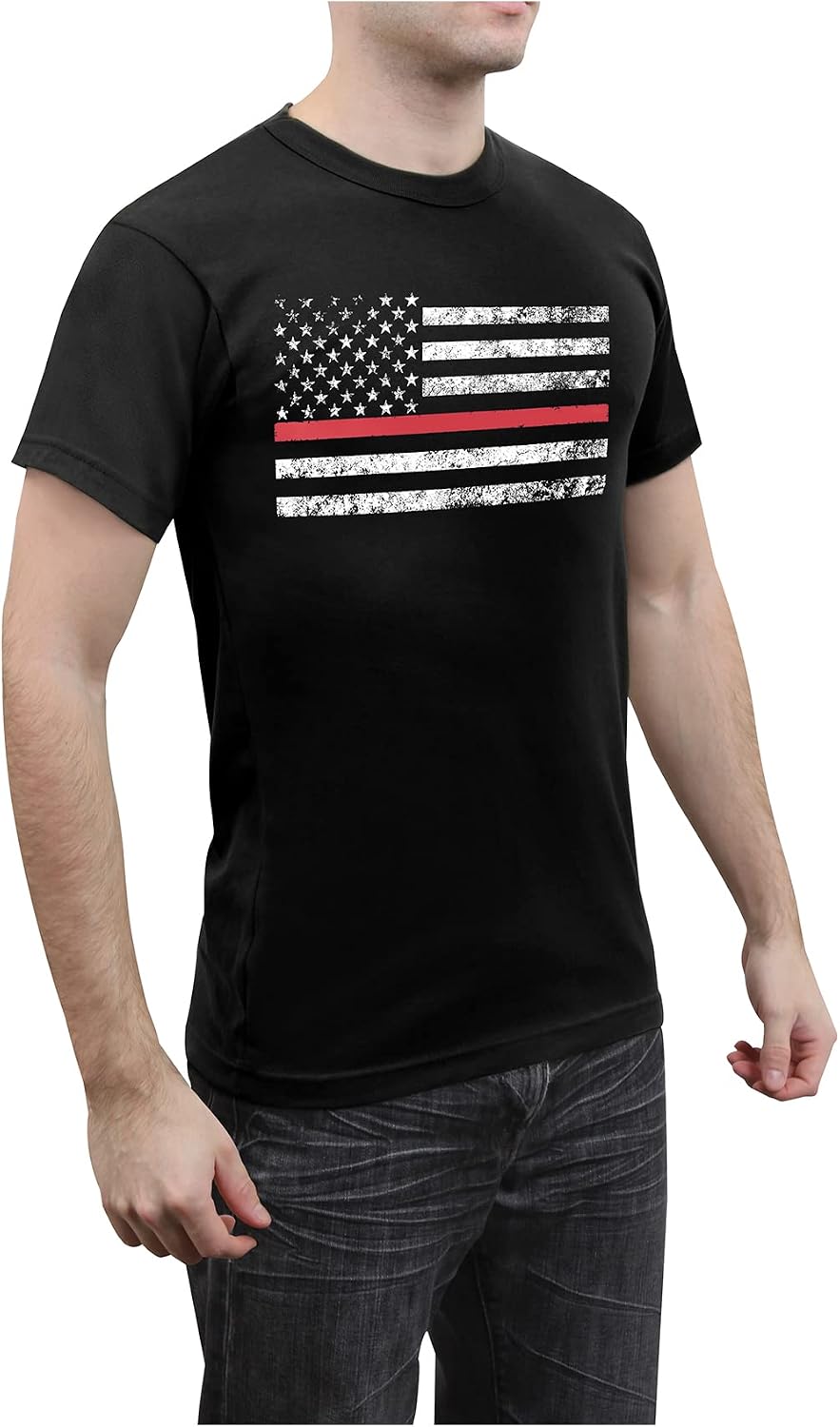 Rothco Thin Red Line Flag T-Shirt – Wear Your Support for Firefighters & First Responders Proudly, Black - M - As Pictured