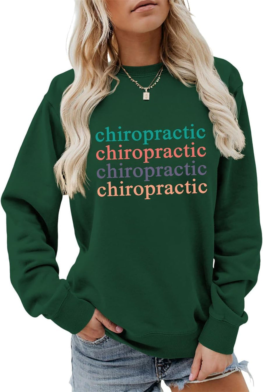 Women's Graphic Chiropractic Lightweight Crewneck Sweatshirt Chiropractic Students Shirt Doctor Assistant Sweater - Dark