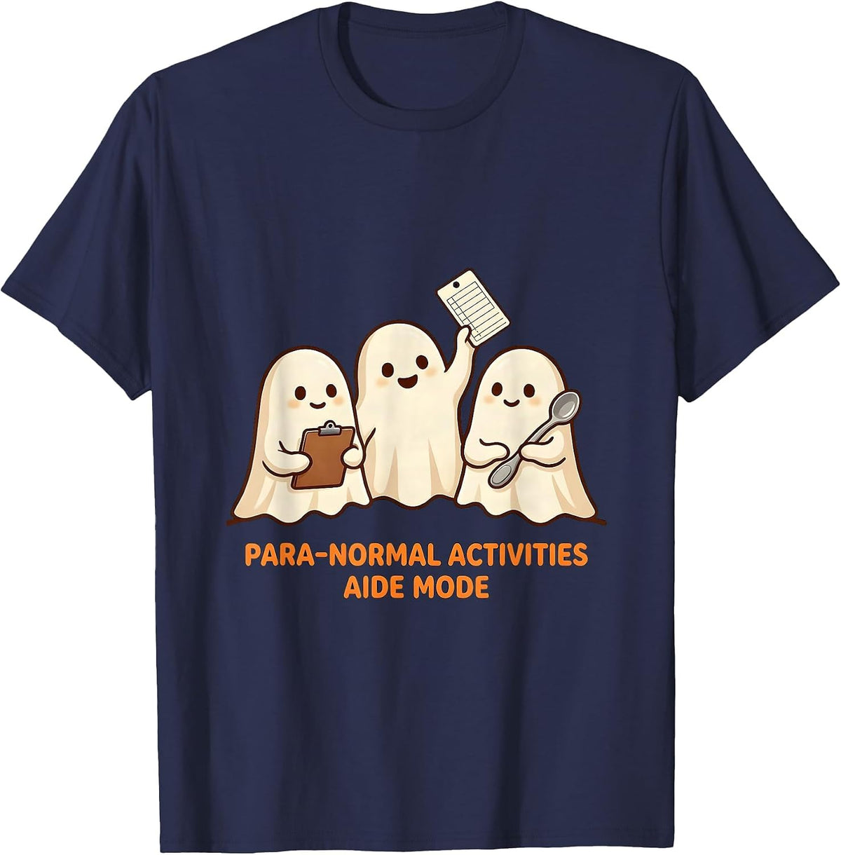 Men's Para-Normal Activities Aide Mode Cute Kawaii Ghost SpEd T-Shirt - Navy Blue