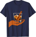 Christmas Bourbon Glass Holiday Illustration T-Shirt - Navy Blue