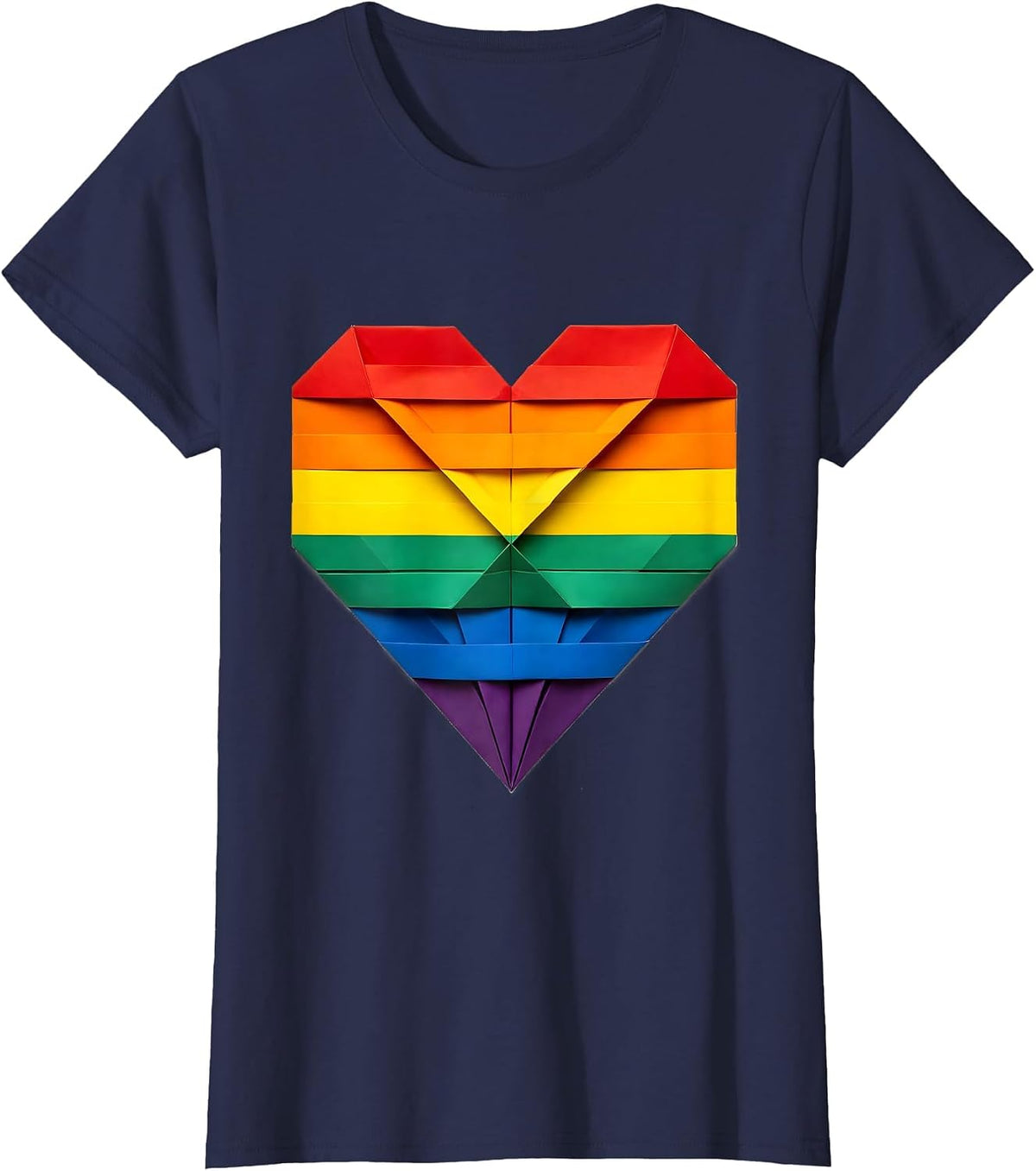 Women's Pride Flag Heart Illustration LGBTQ Love Design T-Shirt - Navy Blue