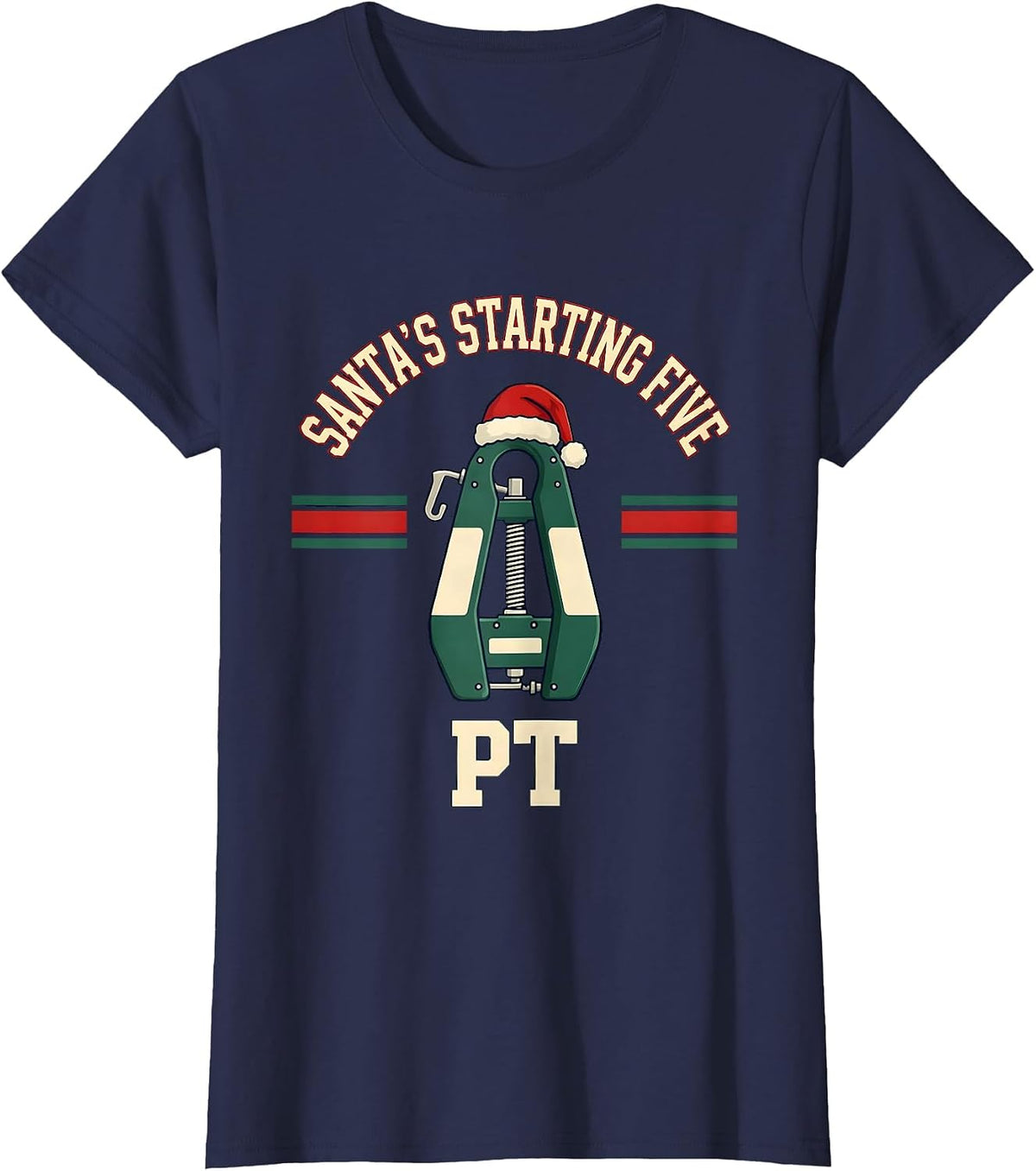 Women's Santa's Starting Five PT Funny Physical Therapist Christmas T-Shirt - Navy Blue