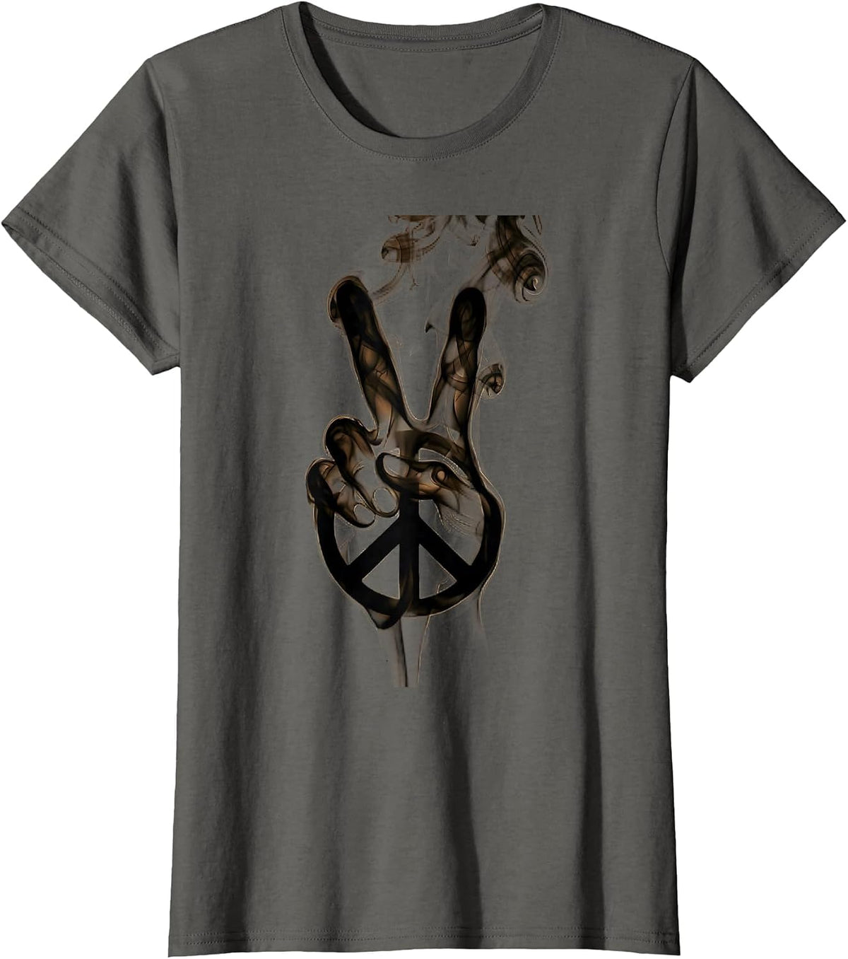 Women's Peace Sign Rising From Campfire Smoke T-Shirt - Asphalt Grey