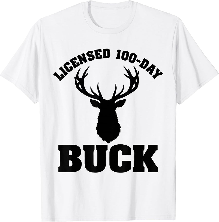 Men's Licensed 100-Day Buck Camo Deer Hunting Boys 100th Day T-Shirt - White