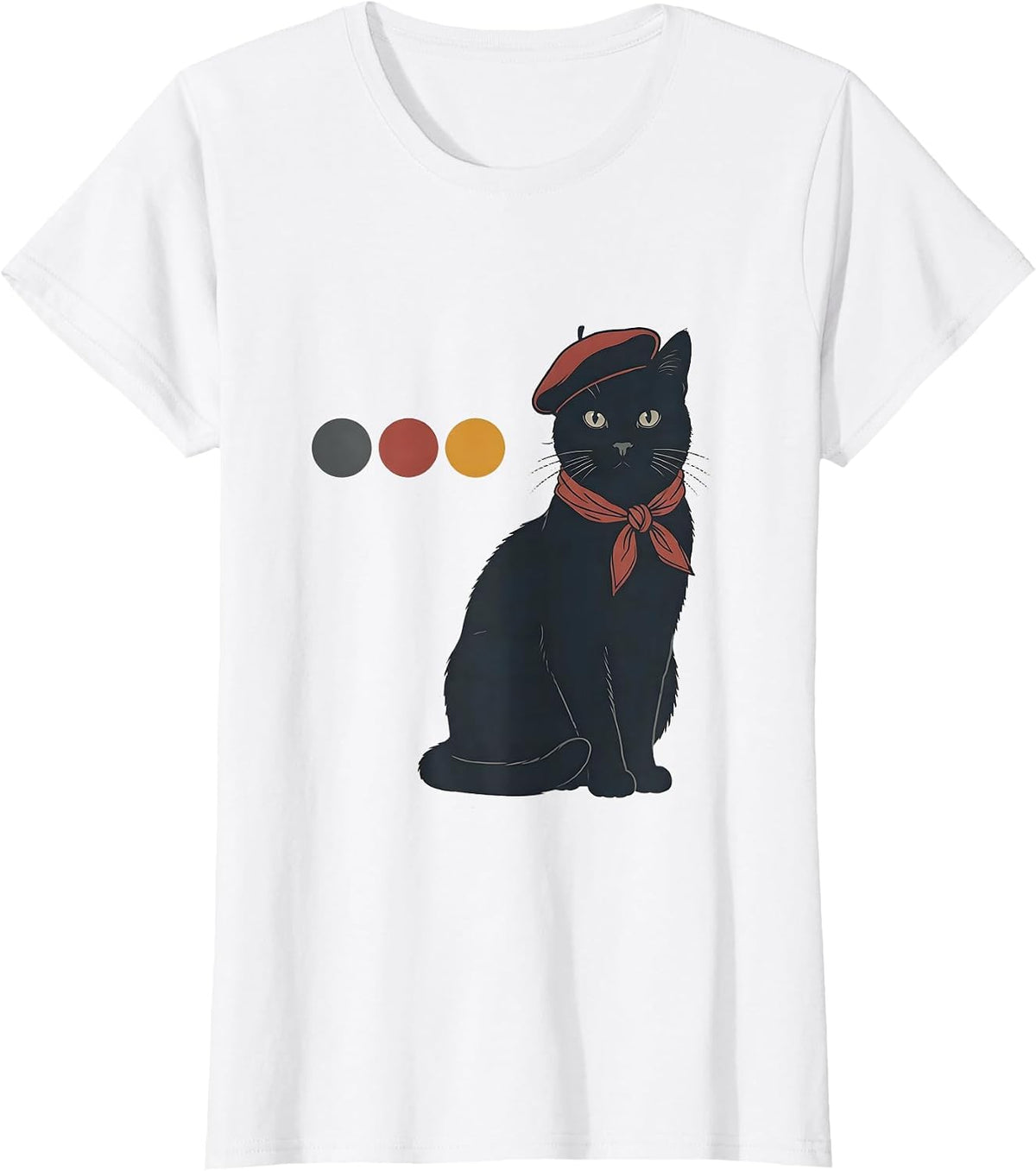French Cat Beret Neckerchief Military Pilot Humor T-Shirt - White