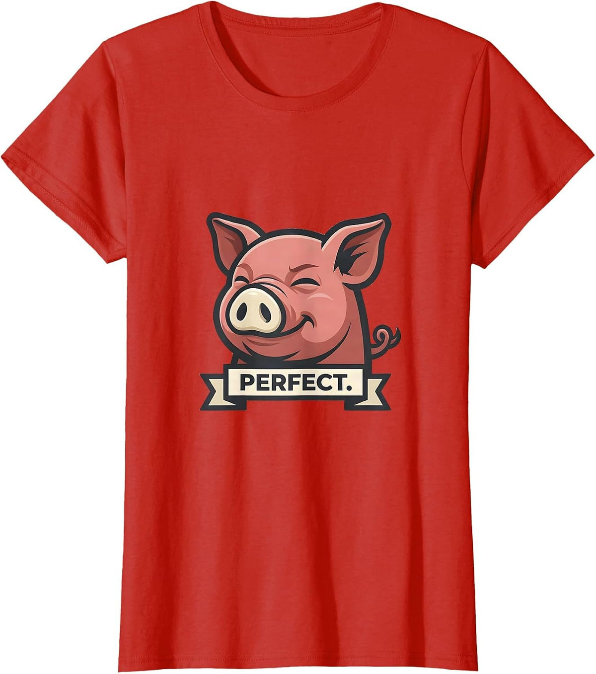 Perfect Funny Pig Farm Animal Lover Mascot Logo T-Shirt - Red