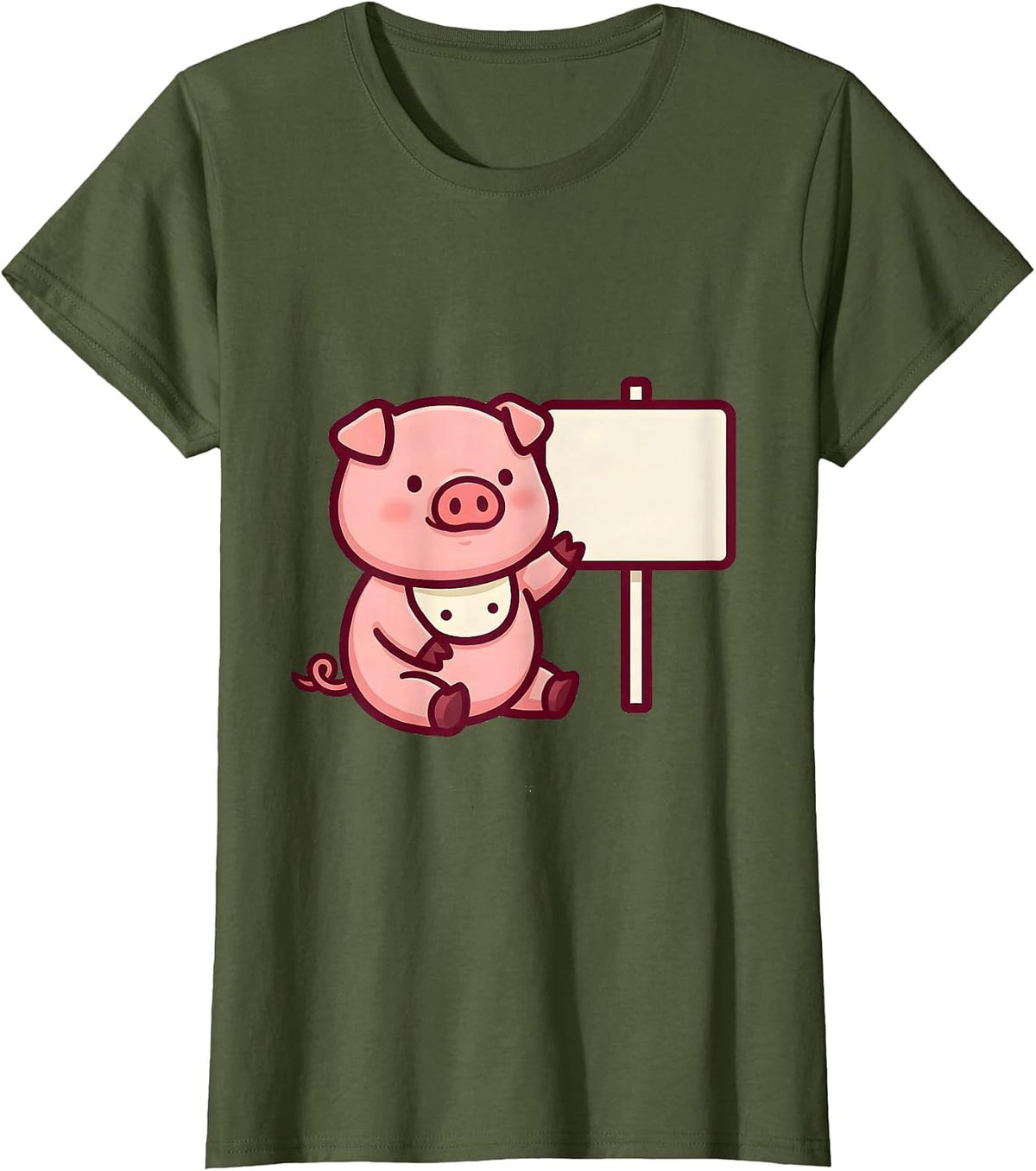 Women's Chibi Pig Kawaii Cute Pig Lover Halloween Costume T-Shirt - Olive Green