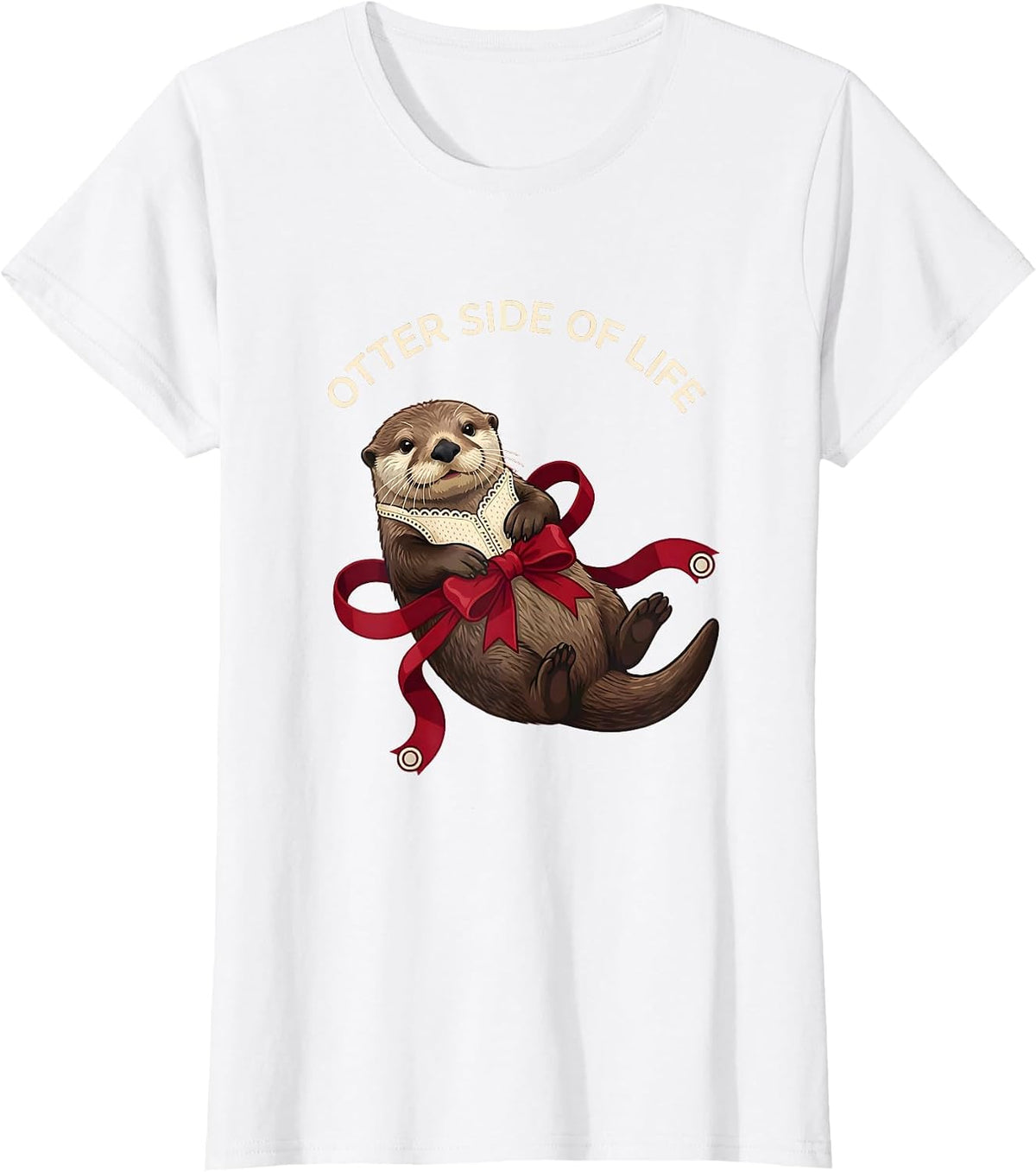Women's Otter Side of Life Sea Otter Graphic Design T-Shirt - White