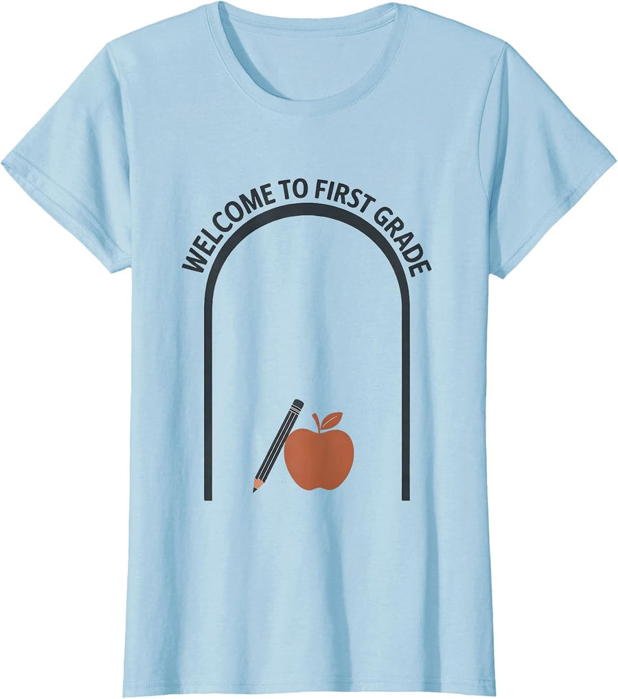 Women's Welcome To First Grade Minimalist Teacher Back To School T-Shirt - Baby Blue