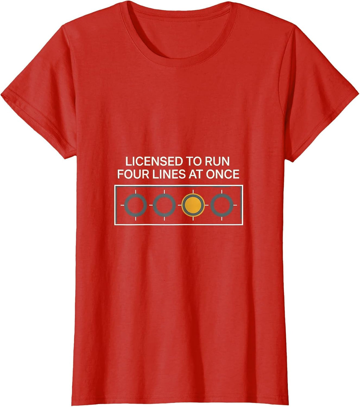 Women's Licensed To Run Four Lines At Once Thin Gold Line 911 T-Shirt - Red