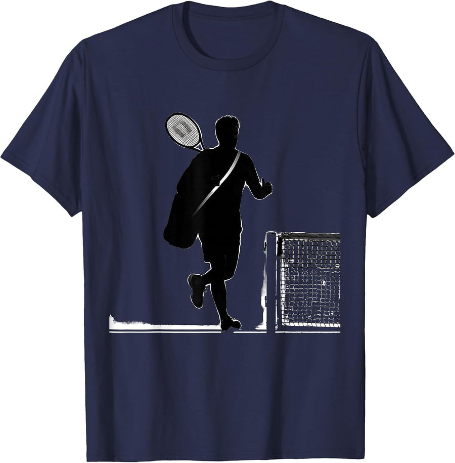 Silhouette Tennis Player Humor Sport Fan Gift T-Shirt - Navy Blue