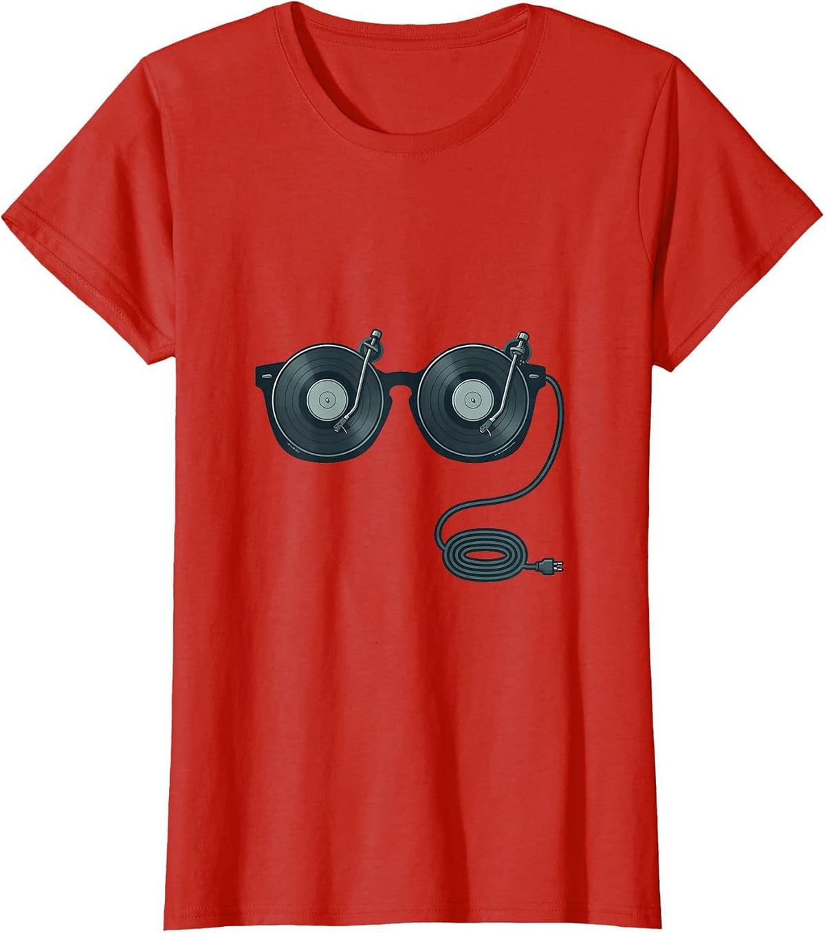 Women's Turntable Glasses Minimalist EDM Rave Music Lover T-Shirt - Red