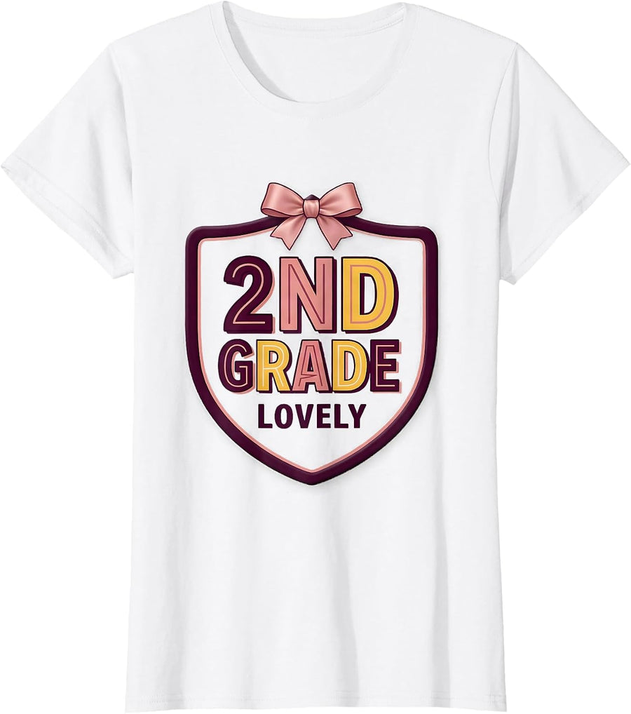 Women's 2nd Grade Lovely Coquette Bow Back to School Second Grade T-Shirt - White