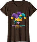 Women's Mardi Gras Mischief Starts Now Carnival Costume Party T-Shirt - Brown