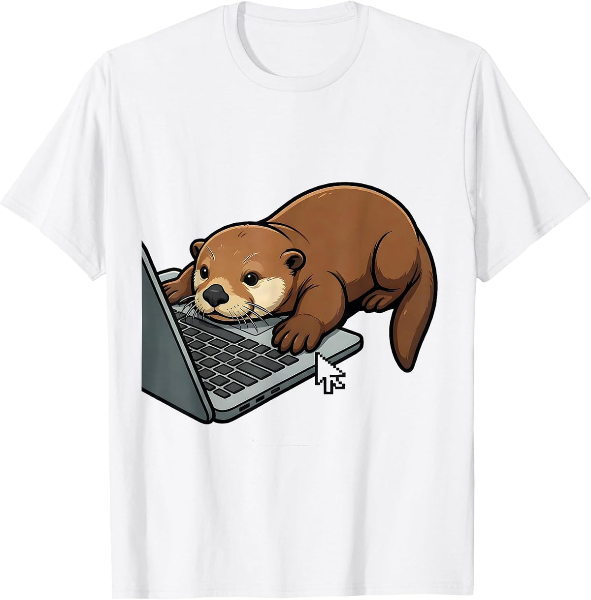 Men's Sea Otter Laptop Cartoon Funny Otter Lover Gift T-Shirt - White